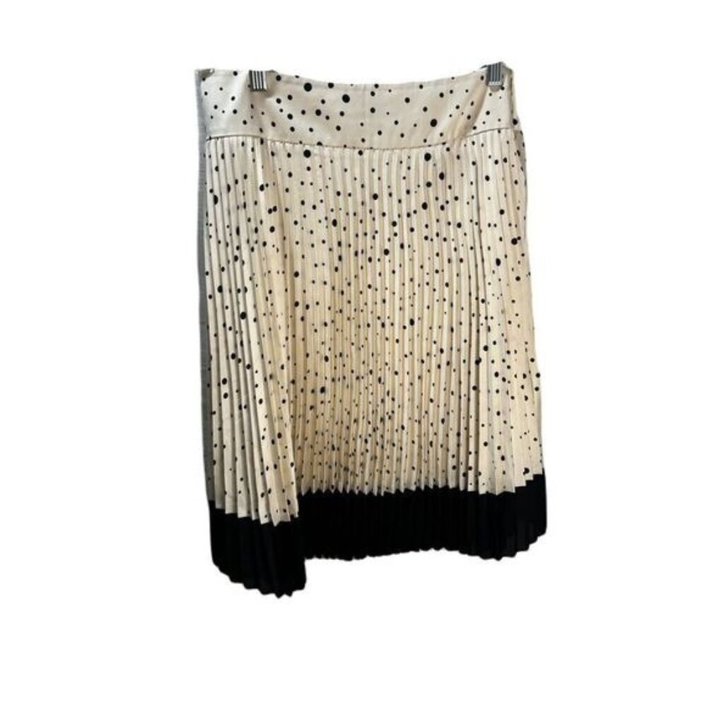 Ann Taylor Pleated‎ Navy & Cream Polka Pot Midi Skirt Size 2